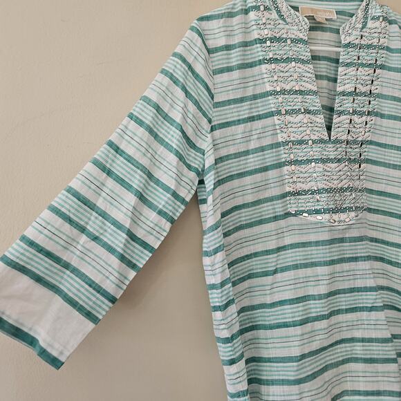 Michael Kors Womens Blouse Top Shirt Blue Embellished V Neck Cotton Medium - Picture 3 of 6